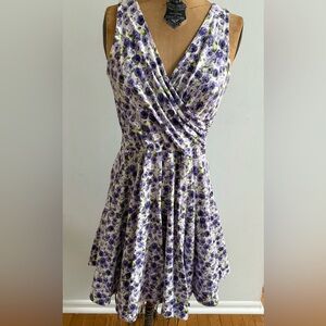 Betsey Johnson White Dress with Purple and Green Floral Print